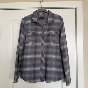 prAna W’s Charley Top Charcoal Gray Blue Lined Flannel Button Up